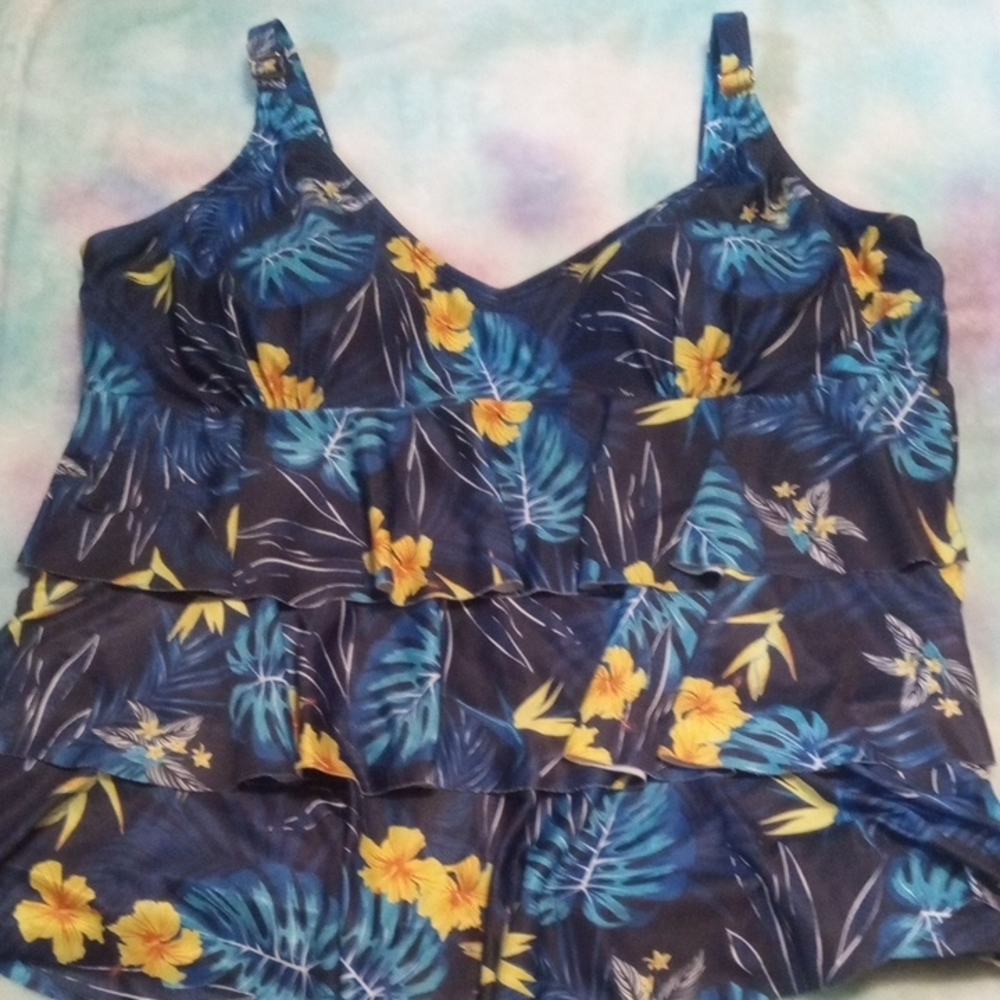Floral Blue and Yellow Women's Bathing Suit Top